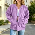thumbnail image 2 of TEAJOPSUU Women's Trendy Corduroy Jackets Fall Full Zip Up Outerwear Comfy Long Sleeve Ribbed Neckline Jackets Casual Solid Daily Jackets Purple, 2 of 8