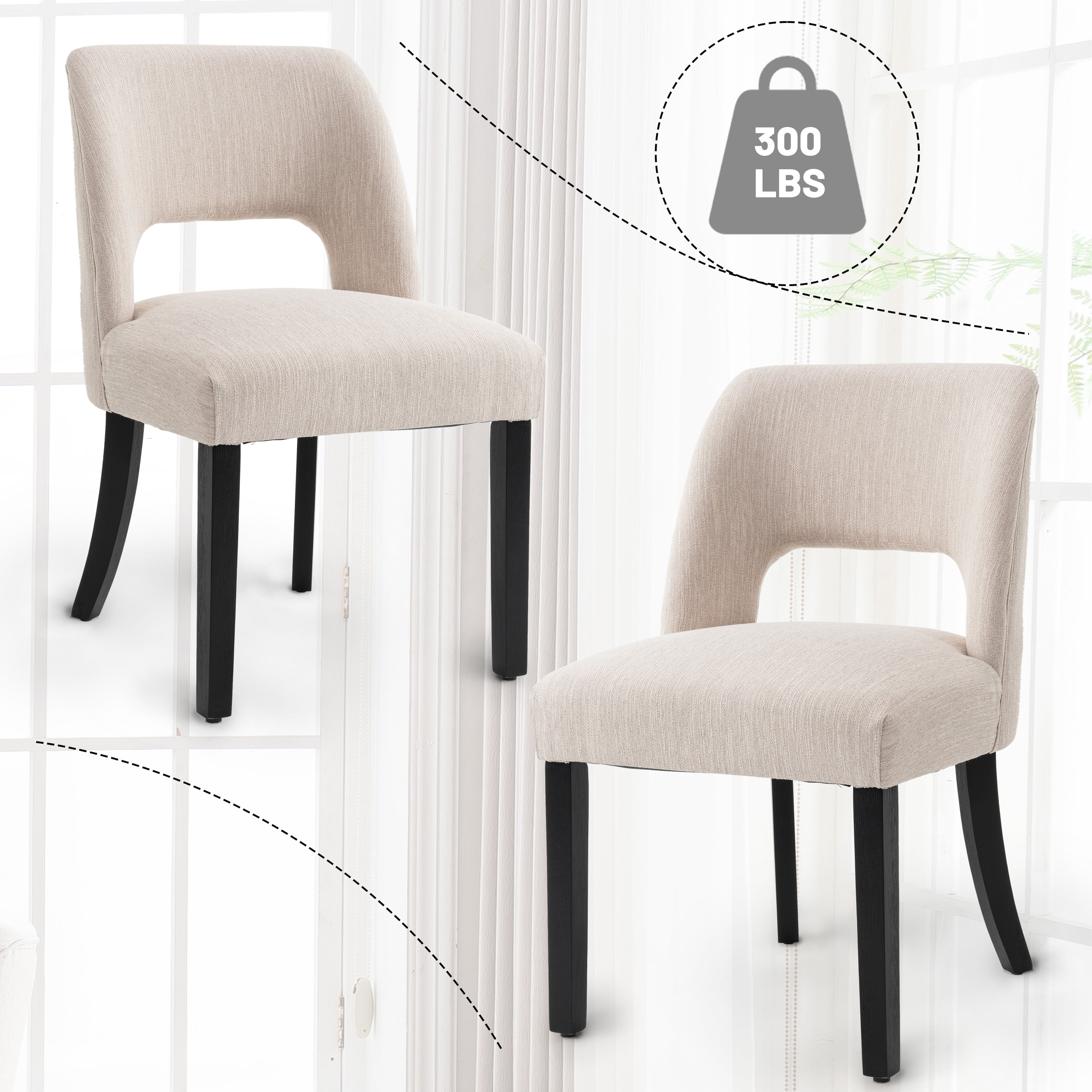 Vknow Furniture Wooden Dining Chairs Set of 2, Modern Fabric Upholstered Dining Room Chair Kitchen Chairs, Farmhouse Dinner Chair for Kitchen Dining Room, Beige