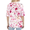thumbnail image 4 of Women’s Casual Floral Print Five Sleeve Round Neck Button Half Sleeve Top Loose Fit Lightweight Blouse for Daily Wear Pink L, 4 of 4