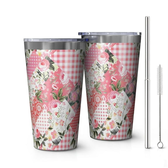 16oz Tumblers Pioneer Flower Stainless Steel Vacuum Insulated Double Wall Travel Tumbler Cups Mug with Lid and Straw,Cleaning Brush for Coffee,Tea