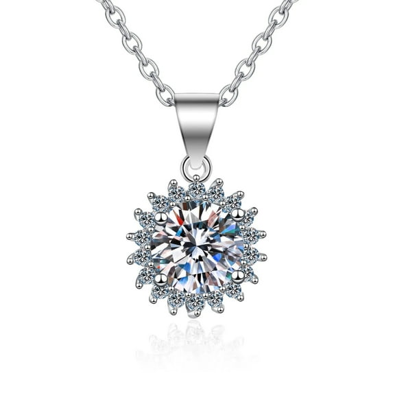 Atobao 1 Ct Moissanite D Color Pendant Necklaces White Gold Plated, 925 Sterling Silver Necklaces