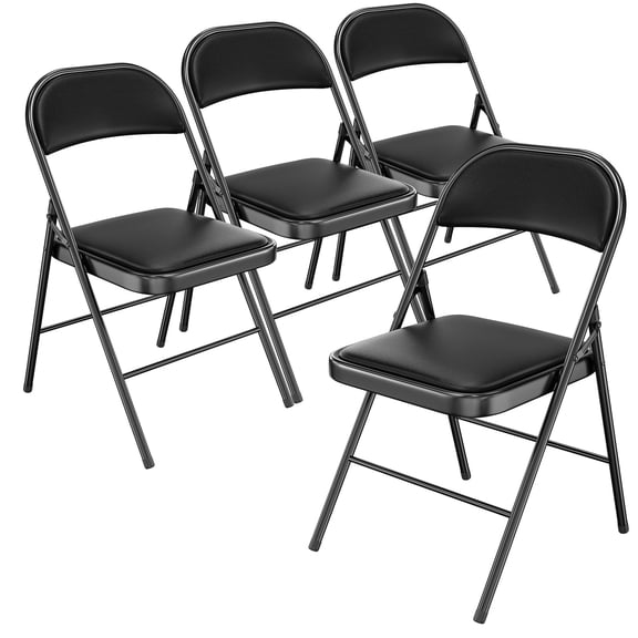 Folding Chair with Padded Cushion and Back, Portable Comfortable Seating for Outdoor Parties, Garden, Office Events, Weddings, Banquets, Indoor Gatherings, 4 Pack, Black
