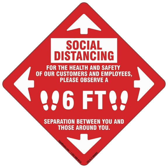 SignMission 7 in. Non-Slip Floor Graphic Coronavirus Vinyl Decal - Social Distancing for Health & Safety - Pack of 6