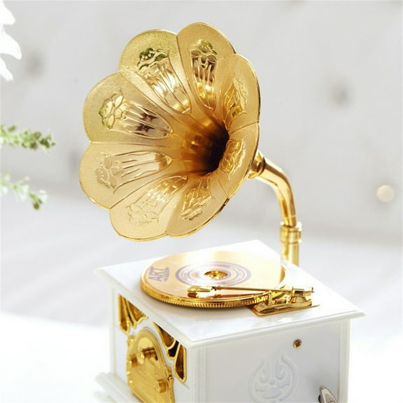 CxhicLuv Wooden Phonograph Box, Antique Classical Gramophone Decoration, Vintage Christmas Home Decor, Christmas Gifts for Collectors, Musical Ornament for Christmas Tree or Shelf Decor