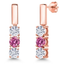 Gem Stone King 18K Rose Gold Plated Silver White Moissanite and Pink Moissanite Drop Dangle Earrings for Women | 1.50 Cttw | Gemstone Birthstone | Round 5MM