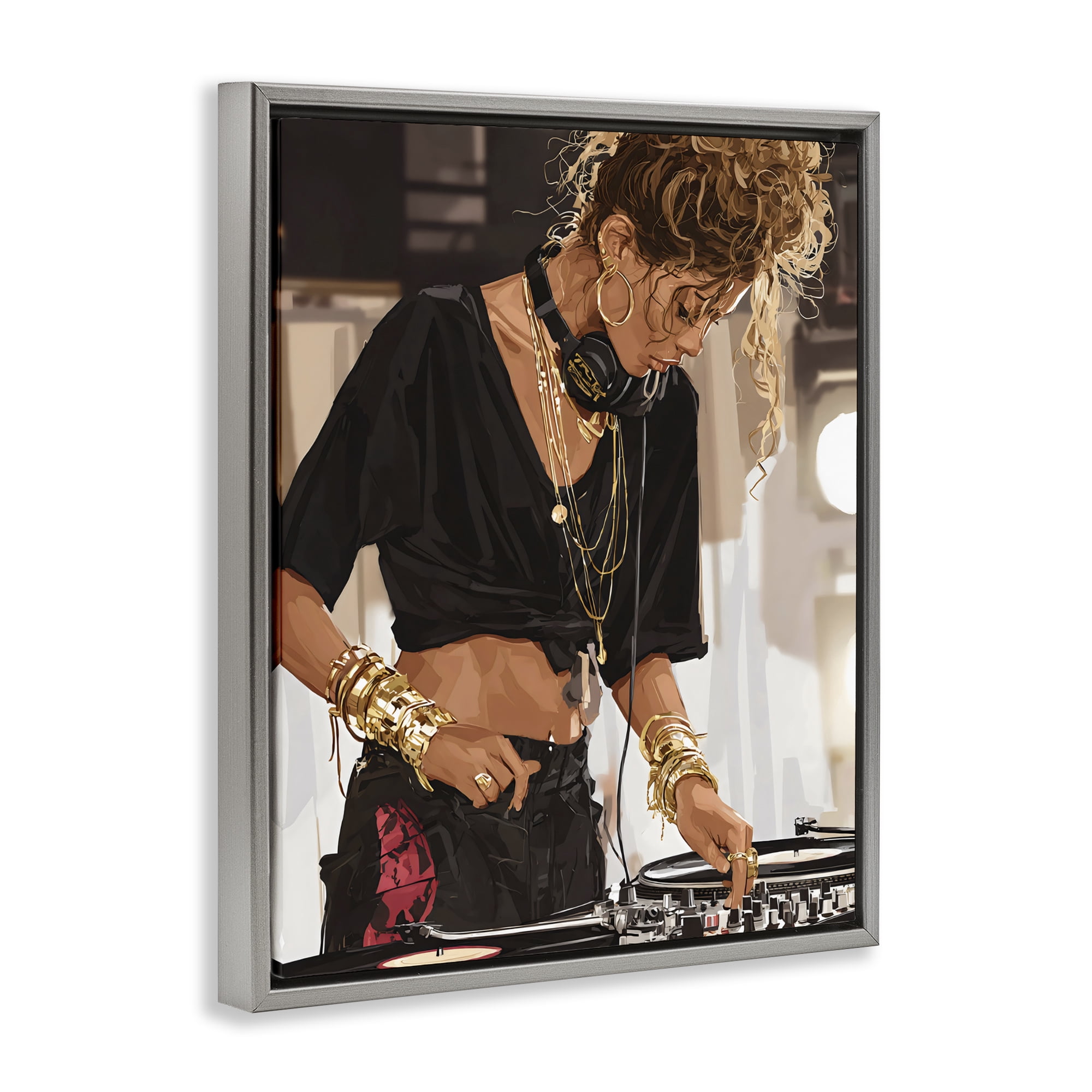 Stupell Industries Speaking Through Music DJ Gray Framed Floater Canvas Wall Art, design by Franklyn Gregory