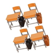 CIMAXIC Miniature Dollhouse Accessories Set 4 Pieces Plastic School Desk and Schoolbag for Mini Houses