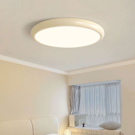 Hiroekza LED Flush Mount Ceiling Light Fixture (12 Inch, 11V, 24W) Full Spectrum Lighting Modern Lamps for Bedroom Living Room Dining Room Eye Protection Energy Saving Beige