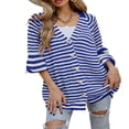 thumbnail image 1 of Cardigan Sweaters for Women Color Block Long Sleeve V Neck Sweater Fashion Kint Striped Open Front Button Outerwear, 1 of 7