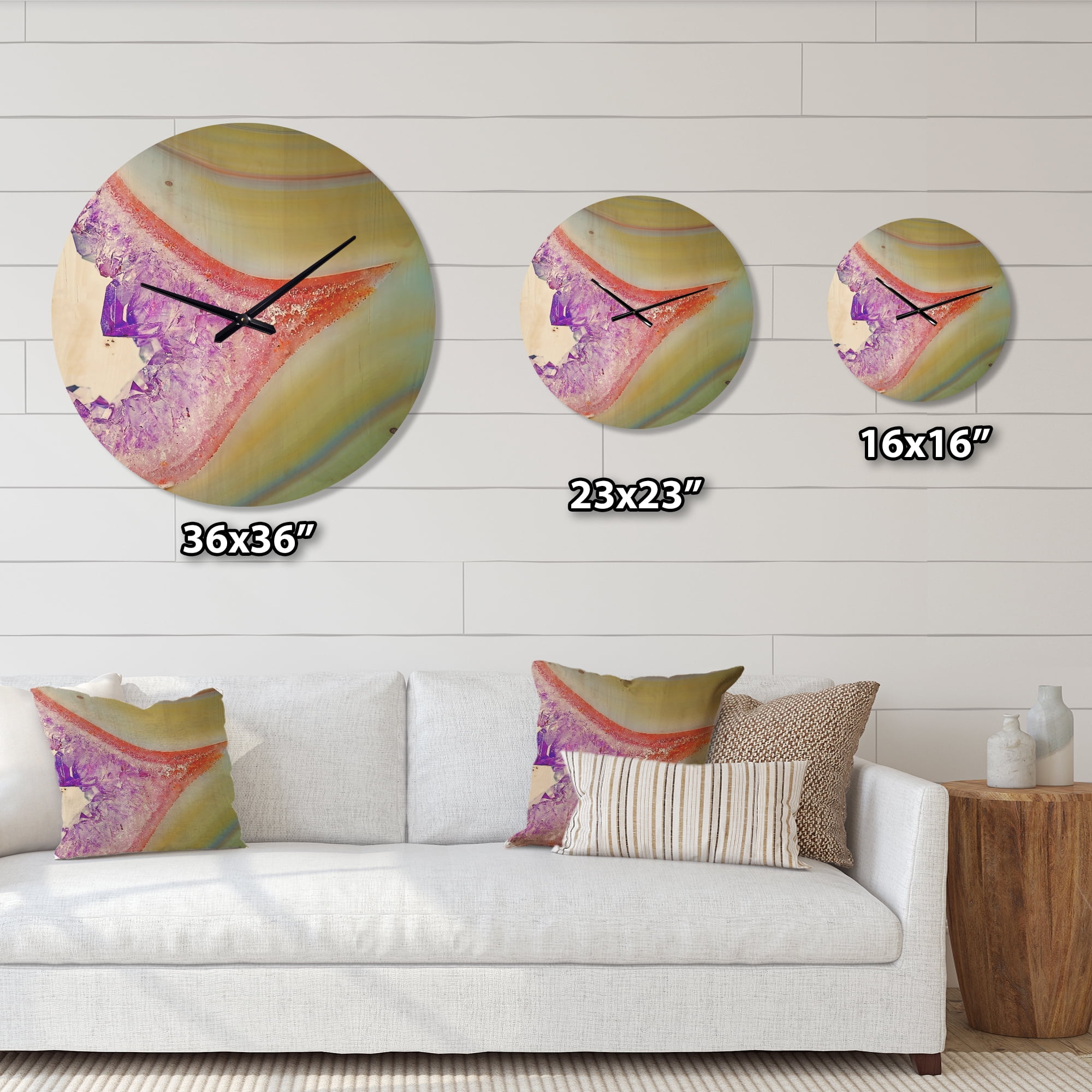 Designart 'Close Up Natural Agate' Modern Wood Wall Clock