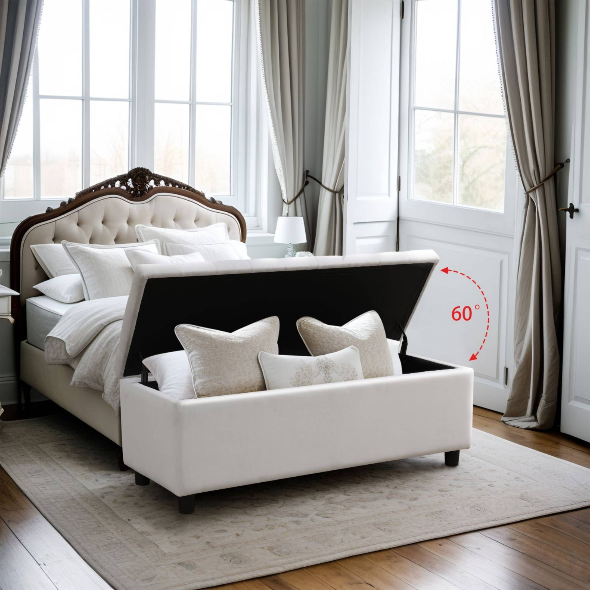 Folding Storage Ottoman Bench, End of Bed Bench, Storage Chest for Living Room, Bedroom, Entryway, Light Grey