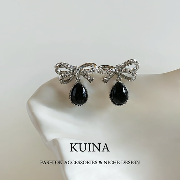 Niche design bow earrings female pearl earrings light luxury temperament earrings new senior sense of black earrings