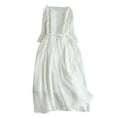 thumbnail image 2 of Elainilye Fashion Womens Dress Summer Solid Button Lace Long Sleeve Round Neck Ankle Dress,White, 2 of 5