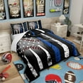 thumbnail image 2 of Baseball Bedding Set Queen,Grunge Style Baseball Bat Basketball Softball Comforter Set Bedroom Decor,American Flag Stars Quilted Duvet,Ball Sports Game Down Comforter Warm,White Blue, 2 of 6
