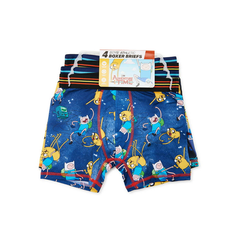 Adventure Time Boys Athletic Graphic Boxer Briefs, 4-Pack, Sizes 4-12 