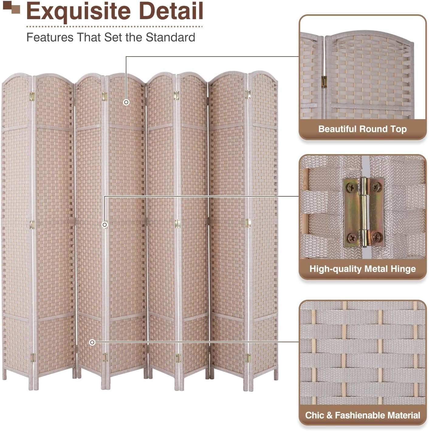 Dkelincs 8 Panel Room Dividers 5.6 FT Tall Portable Privacy Screen Folding Wood Partition Wall Divider for Room Separation, Beige
