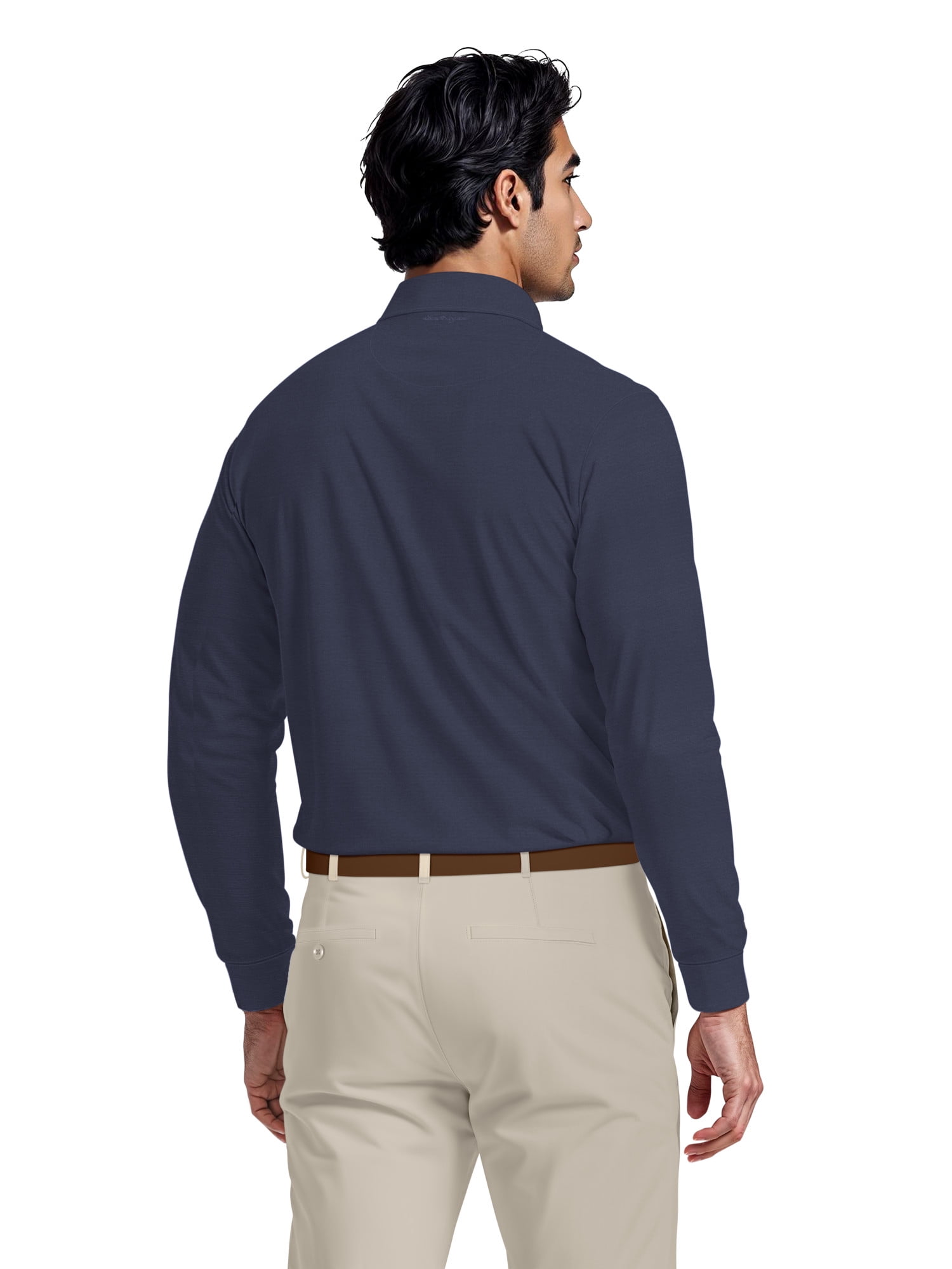 Ben Hogan Men's & Big Men's Performance Long Sleeve Heather Stripe Polo – Moisture Wicking, Easy Care, S-5XL