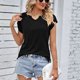 thumbnail image 2 of Camisa de manga corta para mujer, cuello en V, Color puro, camisa de manga fruncida a la moda, Top para fiesta de trabajo diario, 2 of 8