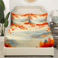 thumbnail image 2 of Fall Leaves Sheets Twin Watercolor Mountain Fitted Sheet,Ink Painting Print Bed Sheets for Woman Men Hand Drawn Pattern Bedding Set,Yellow(No Top Sheet), 2 of 6