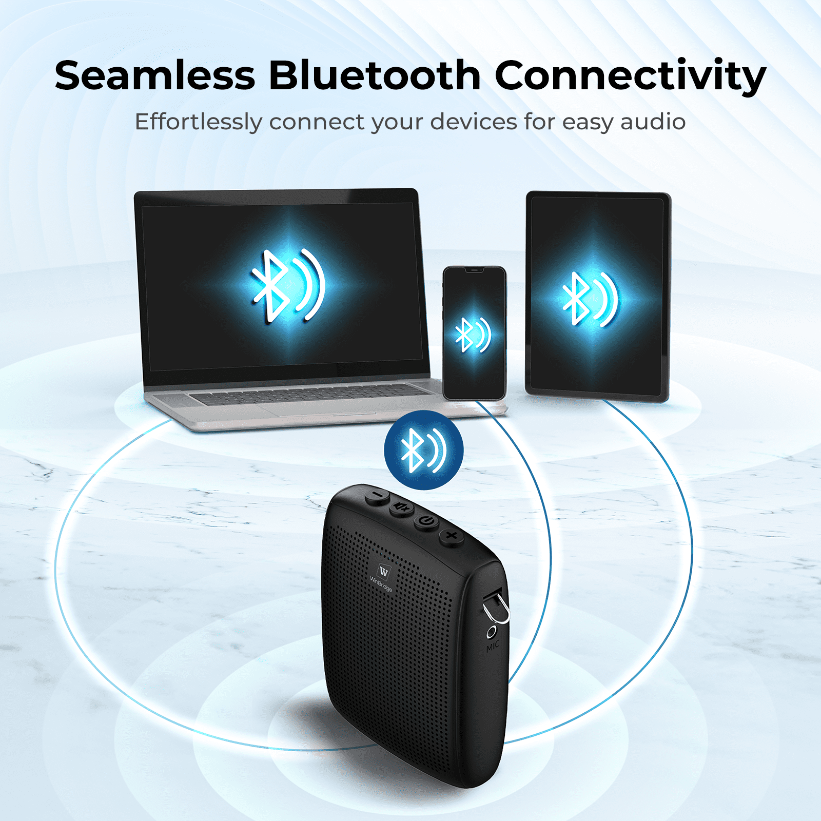 HW HAOWORK Portable Voice Amplifier with Bluetooth Lavalier Microphone,Teacher Mic with Speaker,Wireless Lapel Amplifier for Teachers, Clip On Microphone System Bluetooth Speaker,Mini Megaphone WB006