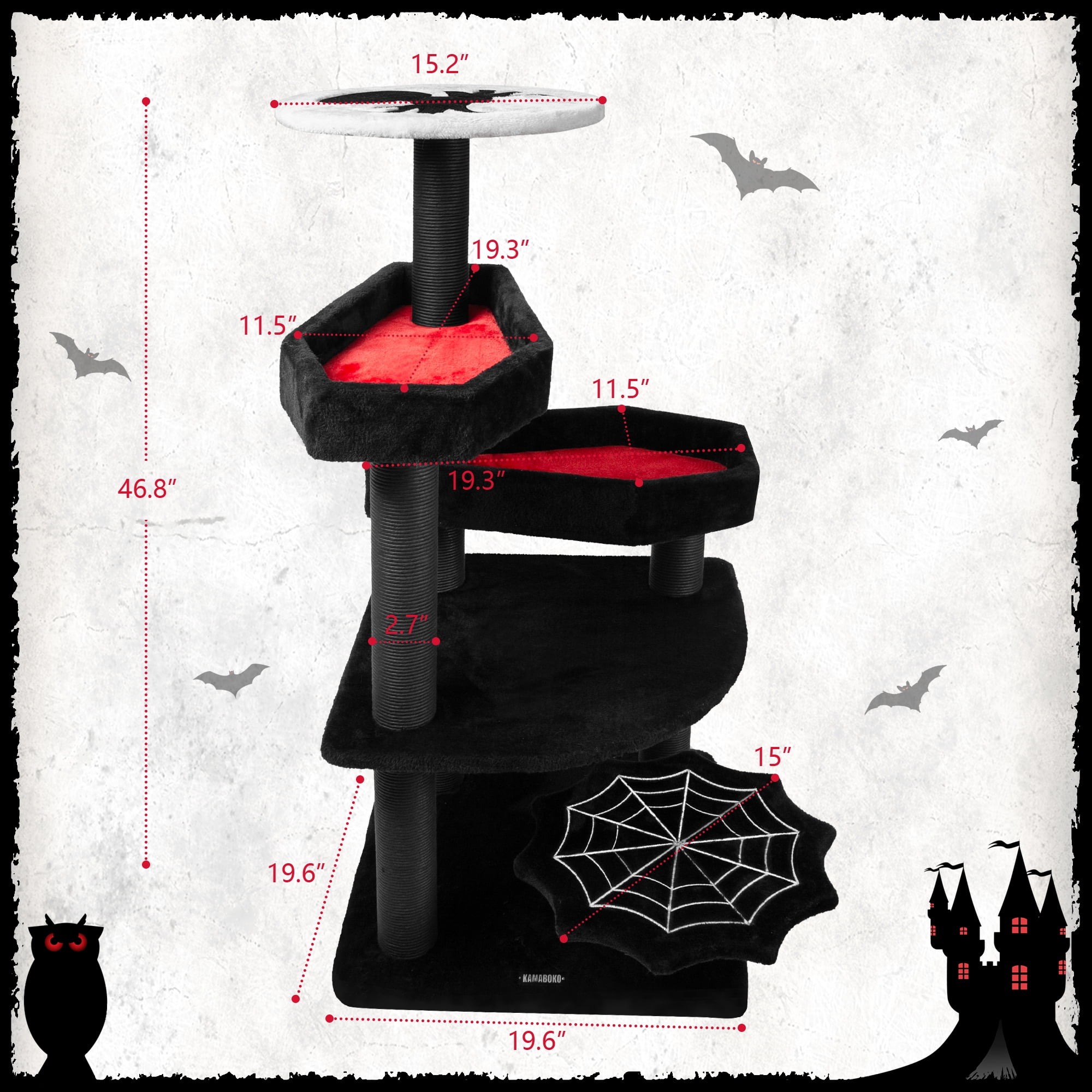 LHBCraft Gothic Cat Tree with Coffin Bed, 46.9