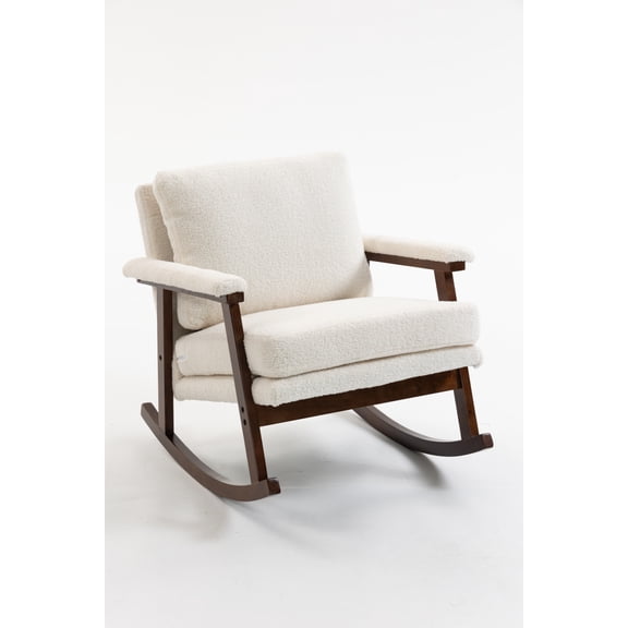 Mid Century Modern Rocking Chair, Upholstered Accent Armchair With Wood Frame for Living Room, 250 lbs, 1-Pack