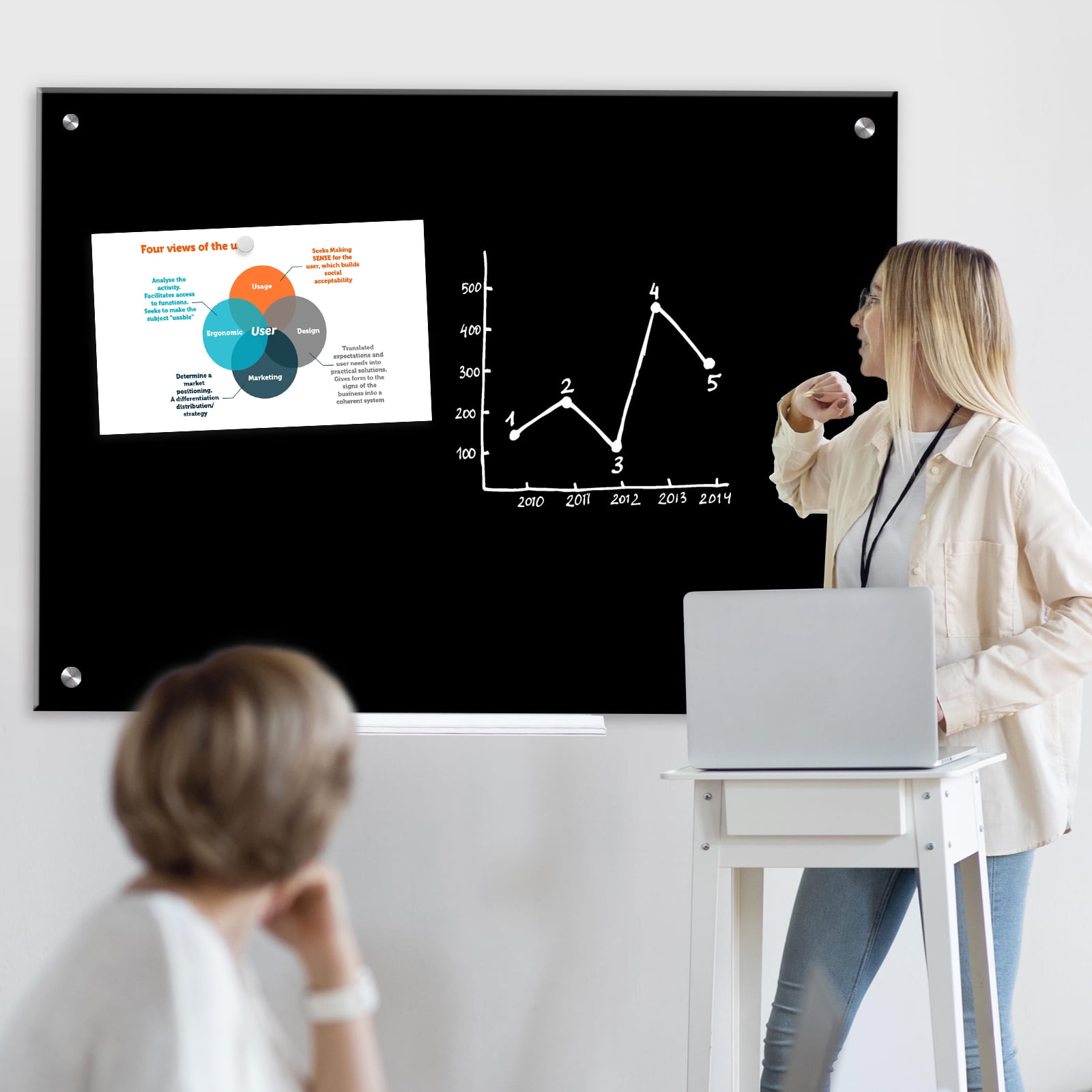 Black Glass Dry Erase Board 24"x18" Magnetic Glass Board, Framless Black Glass Whiteboard for Wall, Bulletin Board for Office, with Strong Magnets and Marker