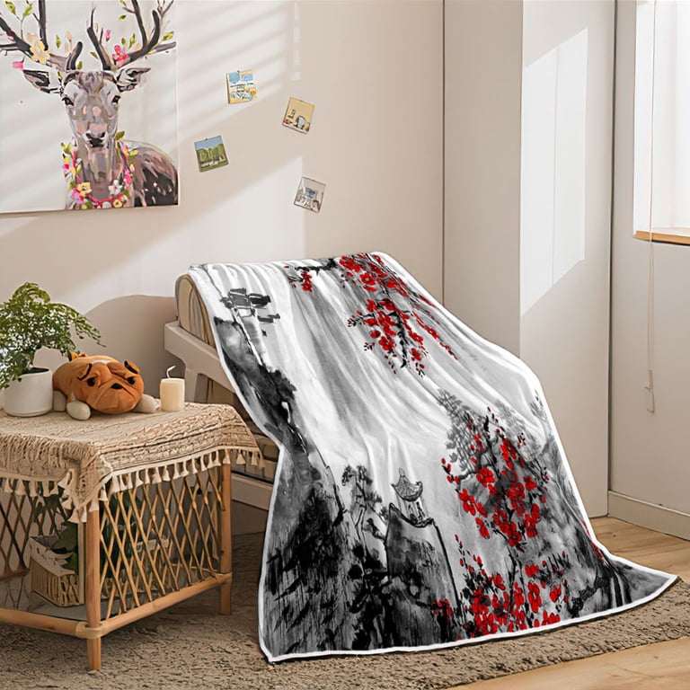 Japanese Cherry Blossom Throw Blankets, Asian Japanese Throw