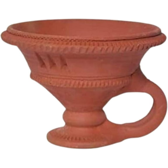 Handmade Clay Diya Dhoop Dan with Handle Indian Traditional Gift, Brown
