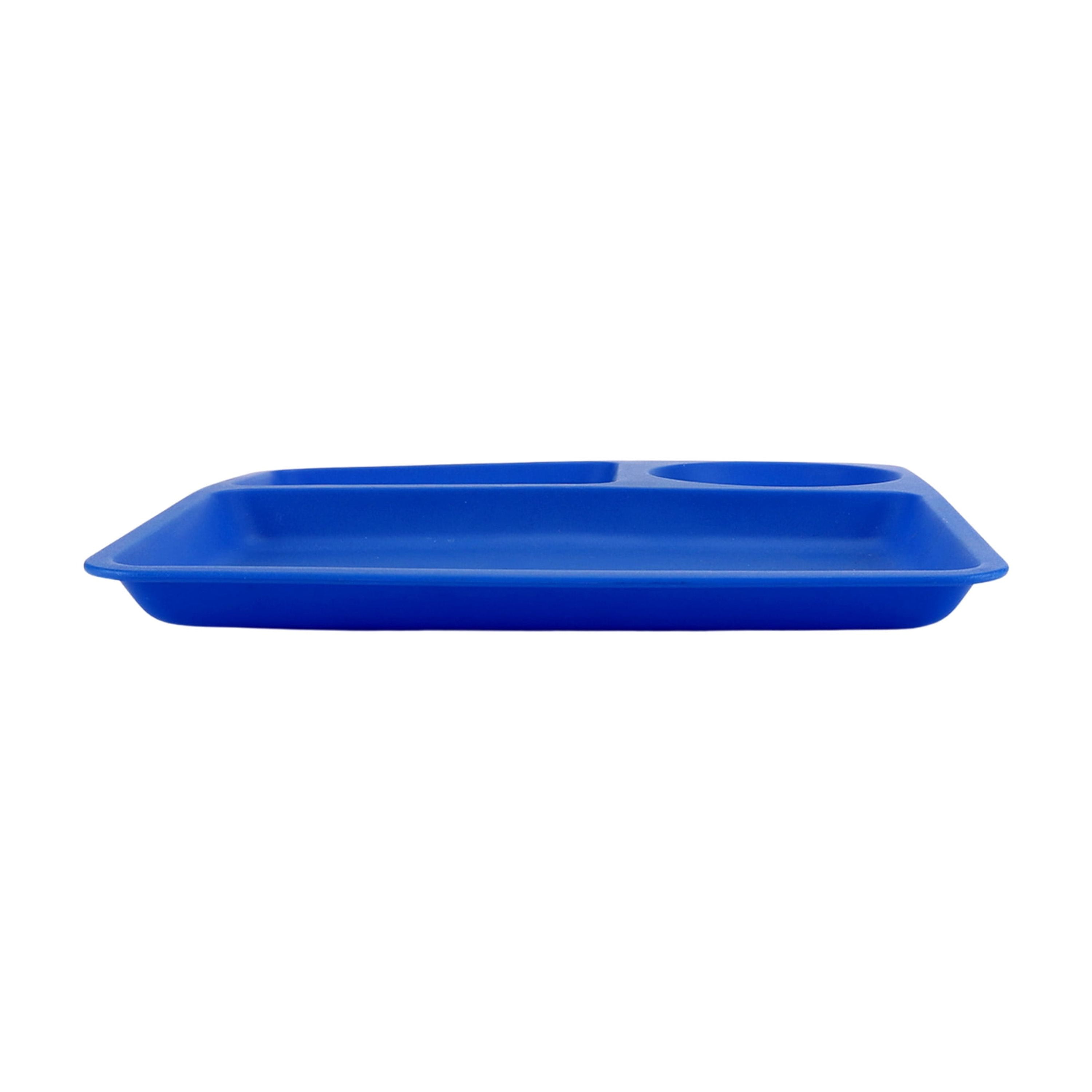 (6 pack) Your Zone Blue Divided Plastic Square Tray Plate, Single Piece
