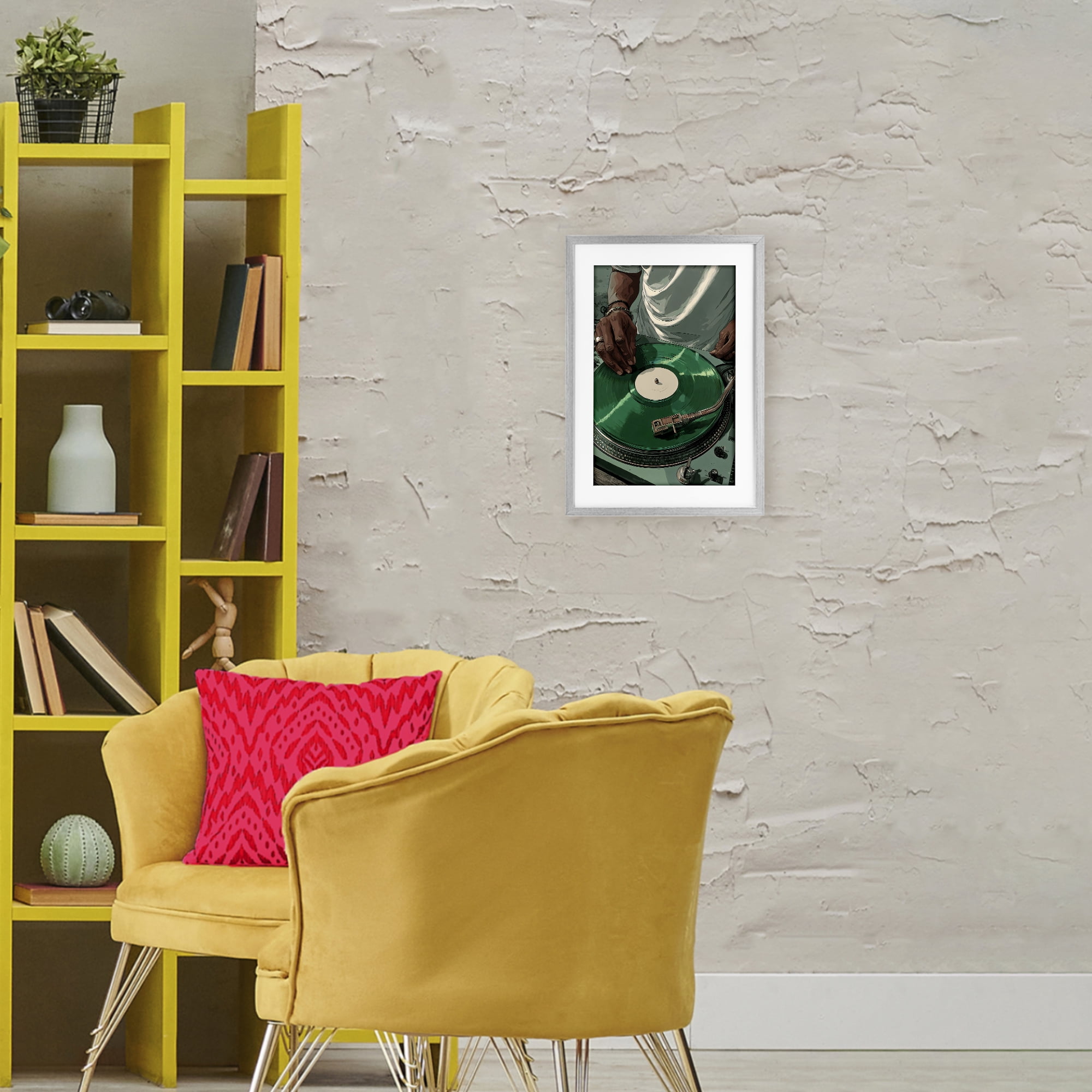 Stupell Industries DJ Spinning Green Record Gray Framed Print Under Glass, design by Franklyn Gregory
