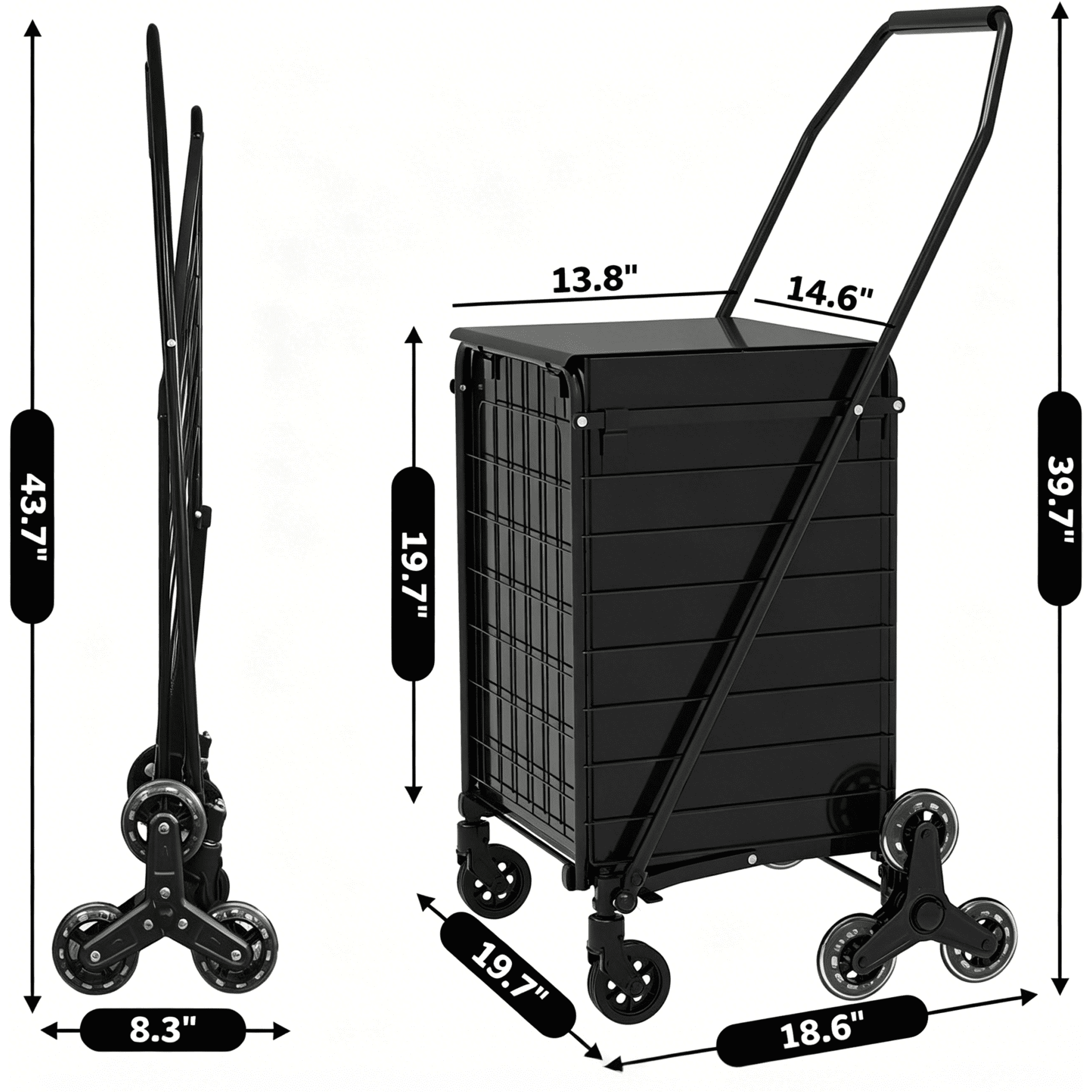 Folding Shopping Cart 65L 120 lbs Capacity 600D Oxford Cloth with 360° Wheels for Grocery Travel Camping