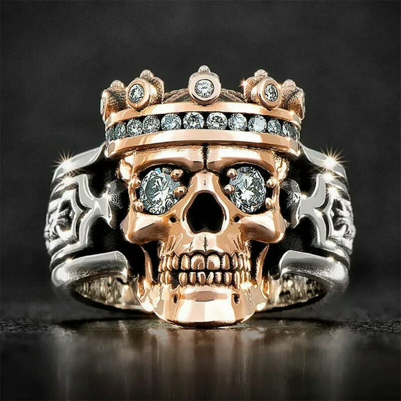 HOOUN 20PCS Fashion Skull Silver Plated,Rose Gold Party Ring Men CZ Sz 6-13