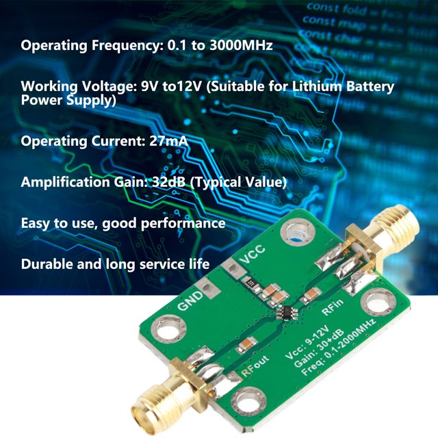 Amplificador de bajo ruido de 0,1 a 2000 MHz, 30 ± dB, buen rendimiento, pequeño volumen, amplificador de banda ancha, receptor de señal