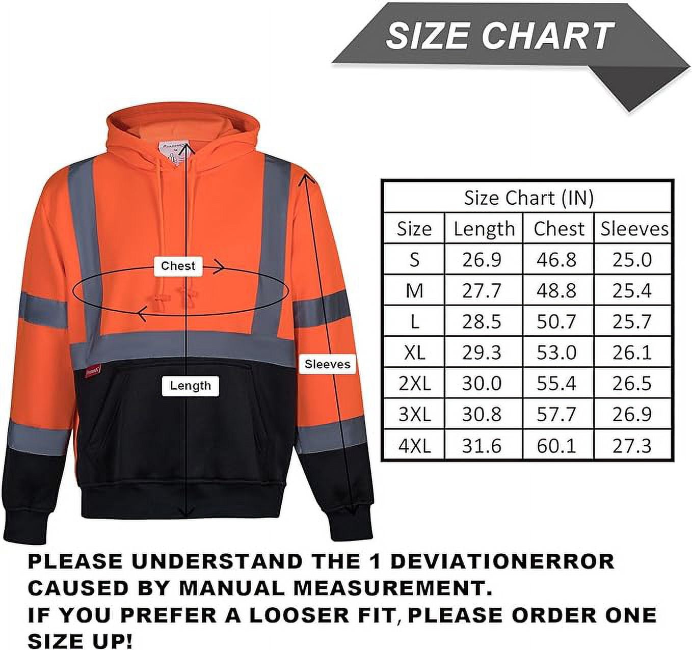 ProtectX Hi Vis Safety Hoodie for Men Women, Class 3 Reflective High Visibility Sweatshirt with Large Pocket, Long Sleeve Hooded Drawstring Pullover for Work & Construction, Orange, Medium