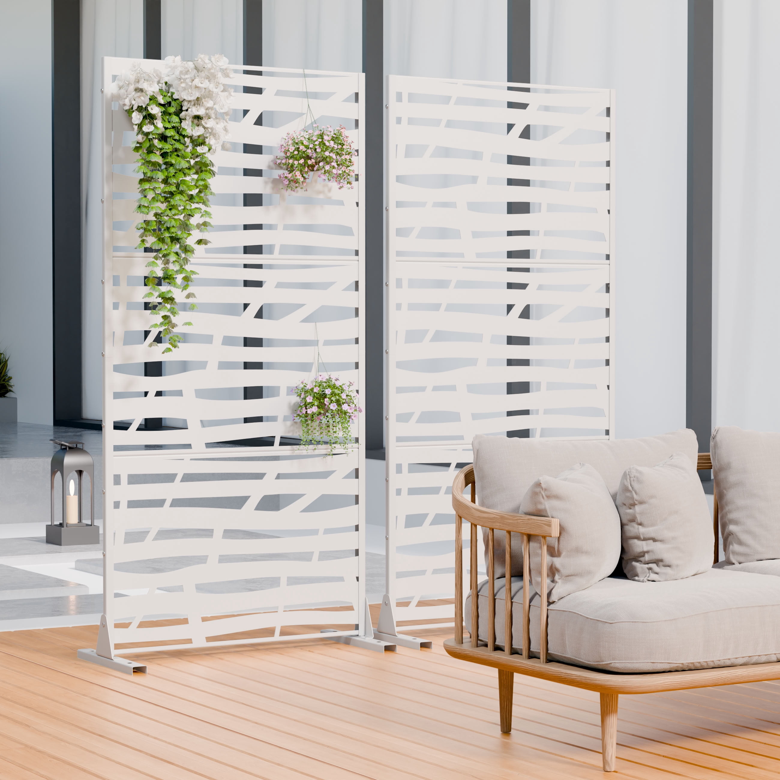 MAYEERTY 72*35in Outdoor Privacy Screen, Modern Style Metal Privacy Panel, Privacy Divider for Patio, Balcony, Garden