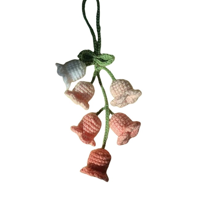 Crochet Flower Car Ornament Rearview Pendant for Ladies and Girls Cute Decorative Accessory for Vehicle Interior