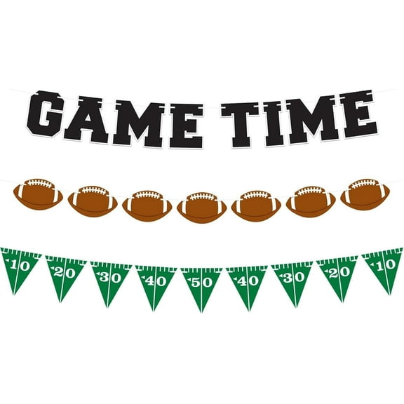 ArtCreativity Game Time Football Banner Decoration Set – 3 Customizable Red, White, and Blue Pennant Flags for Tailgate, Sports Parties, Super Bowl