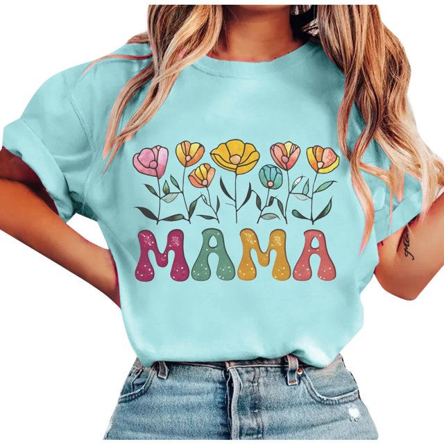 Tops de Manga Corta de Verano para las Mujeres Imprimir Blusa de Cuello Redondo, Moda Ligera de Poliéster Spandex
