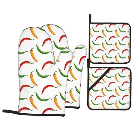 

Oven Mitts and Pot Holders 4 Pcs Set colorful bell Pepper High Heat Resistant Oven Mitts Pot Holders Long Kitchen Oven Glove for Kitchen Cooking
