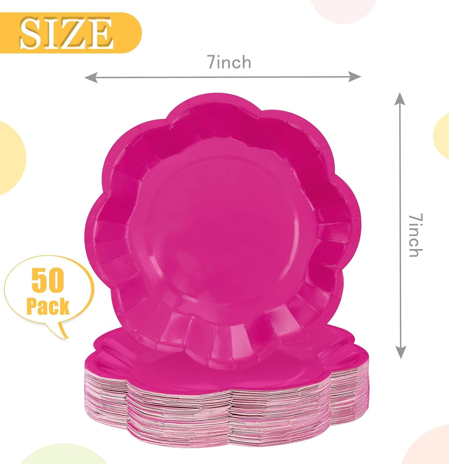 50 PCS Hot Pink Paper Plates 7 Inch Scalloped Dessert Plates Hot Pink Disposable Plate for Party Dinner Wedding Baby Shower Birthday Cake Plate