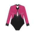 thumbnail image 6 of Doomiva Kids Girls Rhythmic Gymnastics Dance Leotard Sparkly Rhinestone Mesh Splice Bodysuit Figure Ice Skating Jumpsuit Hot Pink 10, 6 of 7