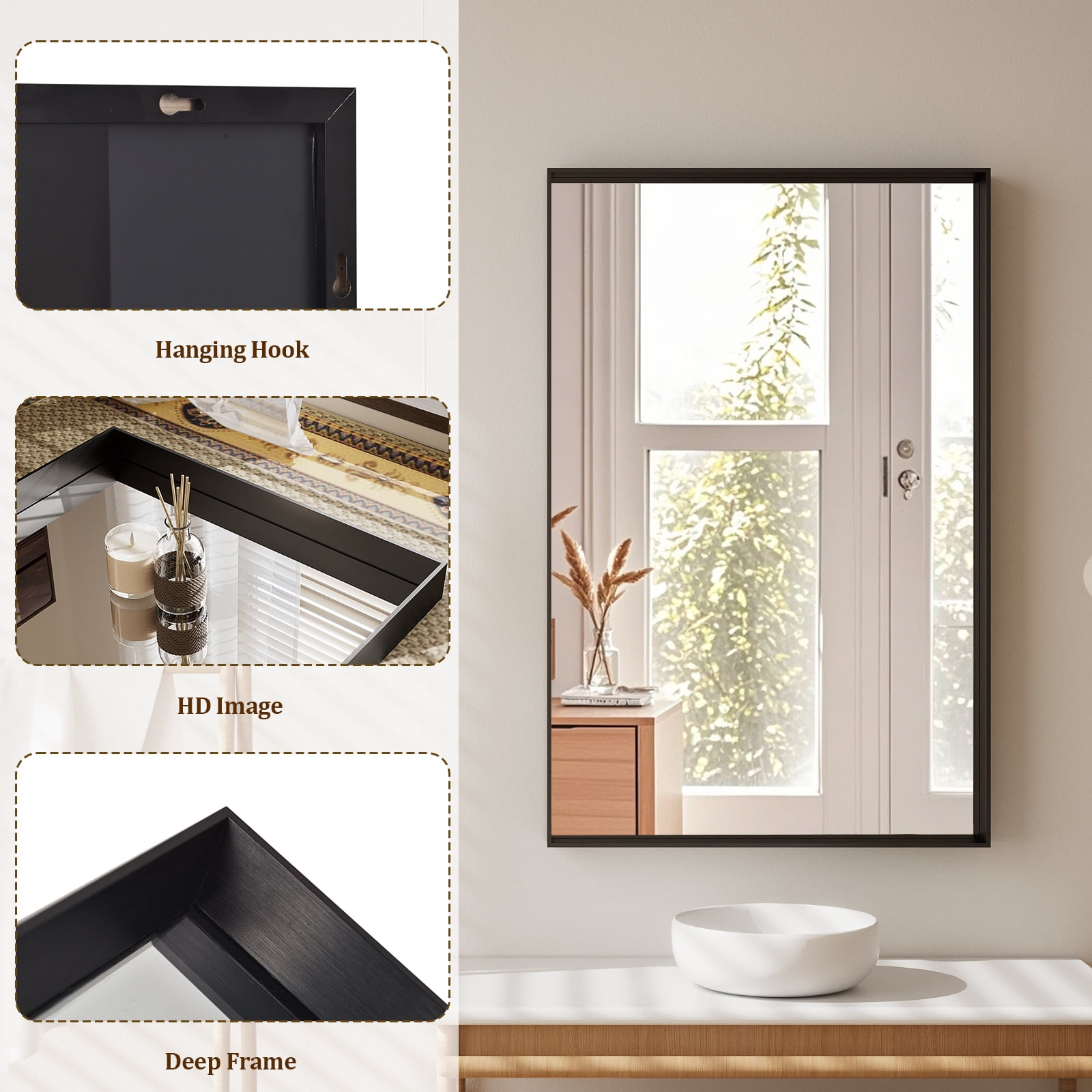 MISTORY 30"x20" Bathroom Mirror Rectangular Wall Mirror with Deep Frame, Black