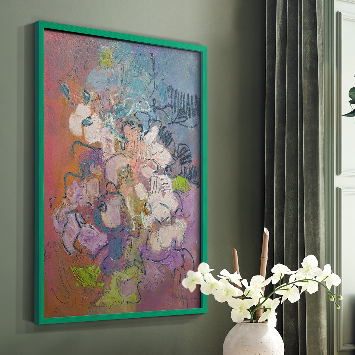 Archipelago Framed Print in Green Solid Wood Framed Print No Nail Hanging
