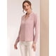 thumbnail image 3 of Elegante camisa abotonada cuello alto con escote en V recortado carrera primavera para mujer Rosa Gris M, 3 of 4