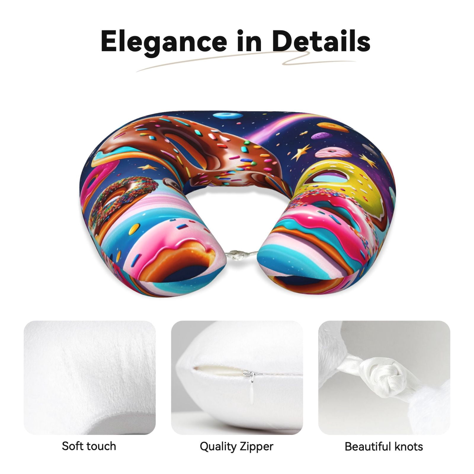 Xecao Space Colorful Donut Print Memory Foam Cervical Neck Pillow Versatile U-Shaped Pillows for Home,Office,Camping,Travelling,Soft Washable Cover