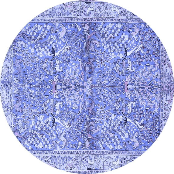 Ahgly Company Machine Washable Indoor Round Animal Blue Traditional Area Rugs, 5' Round