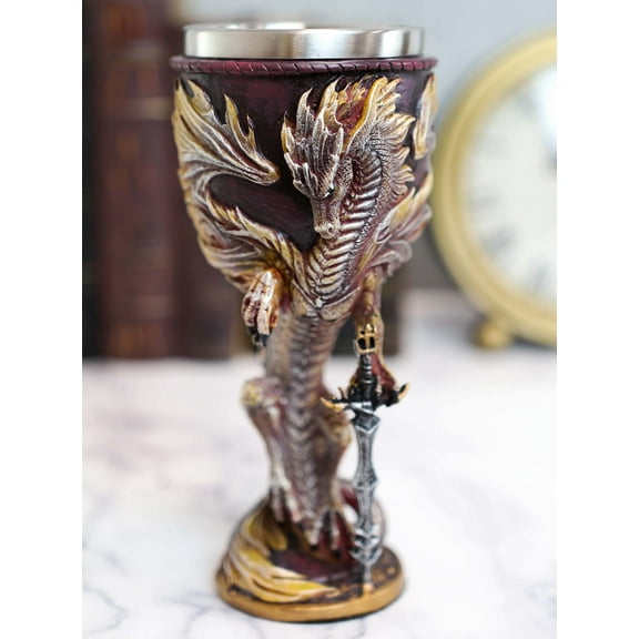 Ebros Ruth Thompson Dragon's Lair Flame Blade Drake 8oz Wine Goblet Chalice Cup