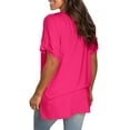 thumbnail image 3 of Fmbrln Womens Summer Short Sleeve V Neck Tops Casual Loose Side Slit Solid Color T-shirts Comfy Tees Blouse Hot Pink XL, 3 of 5