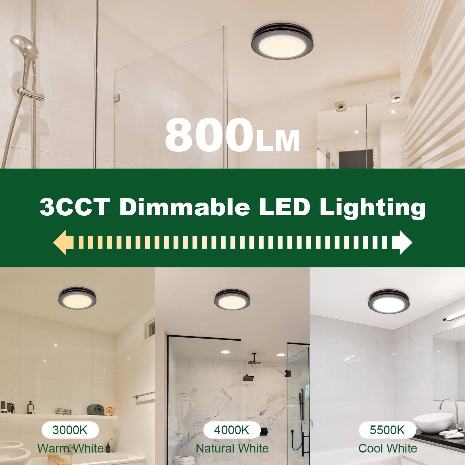 Akicon Exhaust Fan, 80CFM 2.0 Sones Bathroom Exhaust Fan with Light, Bathroom Fan with Dimmable 3CCT LED Light and Acrylic Light Cover, Bath Ventilation Fan for Home, Round, Oil Rubbed Bronze